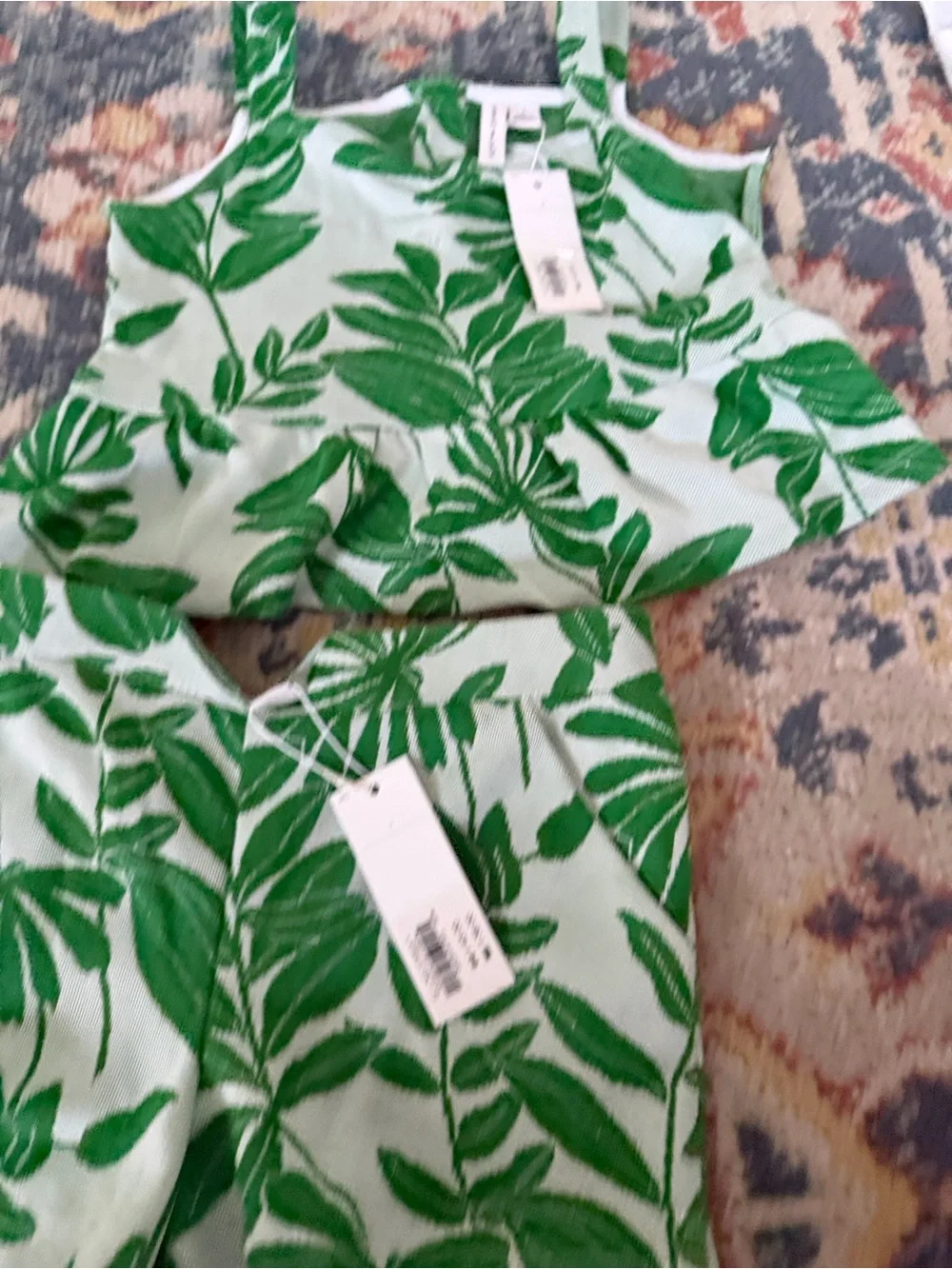 Janie and Jack Green Leaf Print High Waist Kids Matching Set